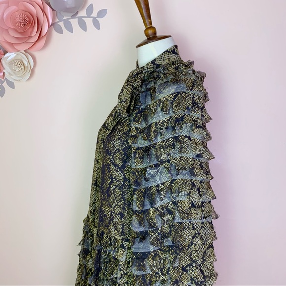 New! Rare ULLA JOHNSON Runway Snakeskin Chiffon Silk Cut-Out Tiered Dress - Picture 10 of 16